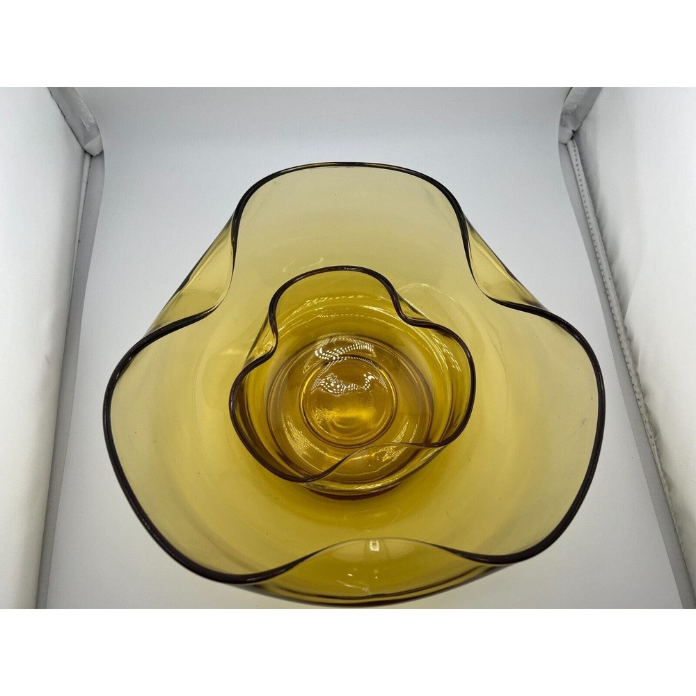 Vintage Anchor Hocking Amber Glass Pinch Shape Chip and Dip Bowls - Set of 2